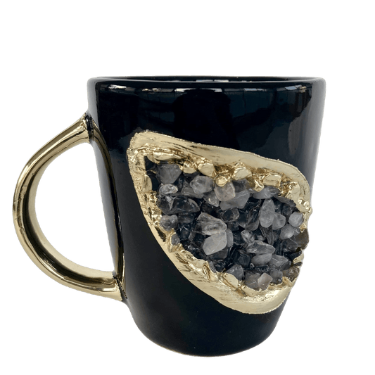 Black and Gold Amethyst Crystal Ceramic Mug with Gold Handle - MAIA HOMES