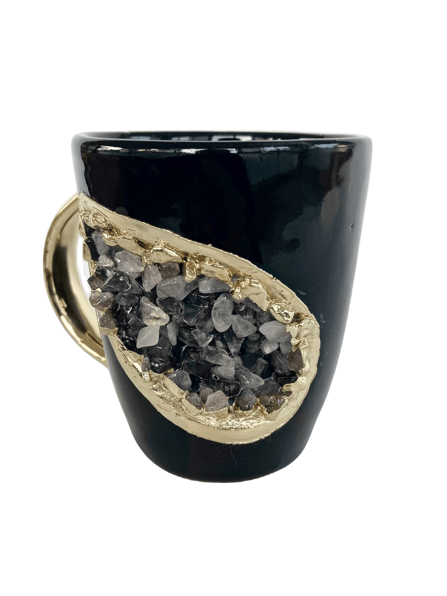 Black and Gold Amethyst Crystal Ceramic Mug with Gold Handle