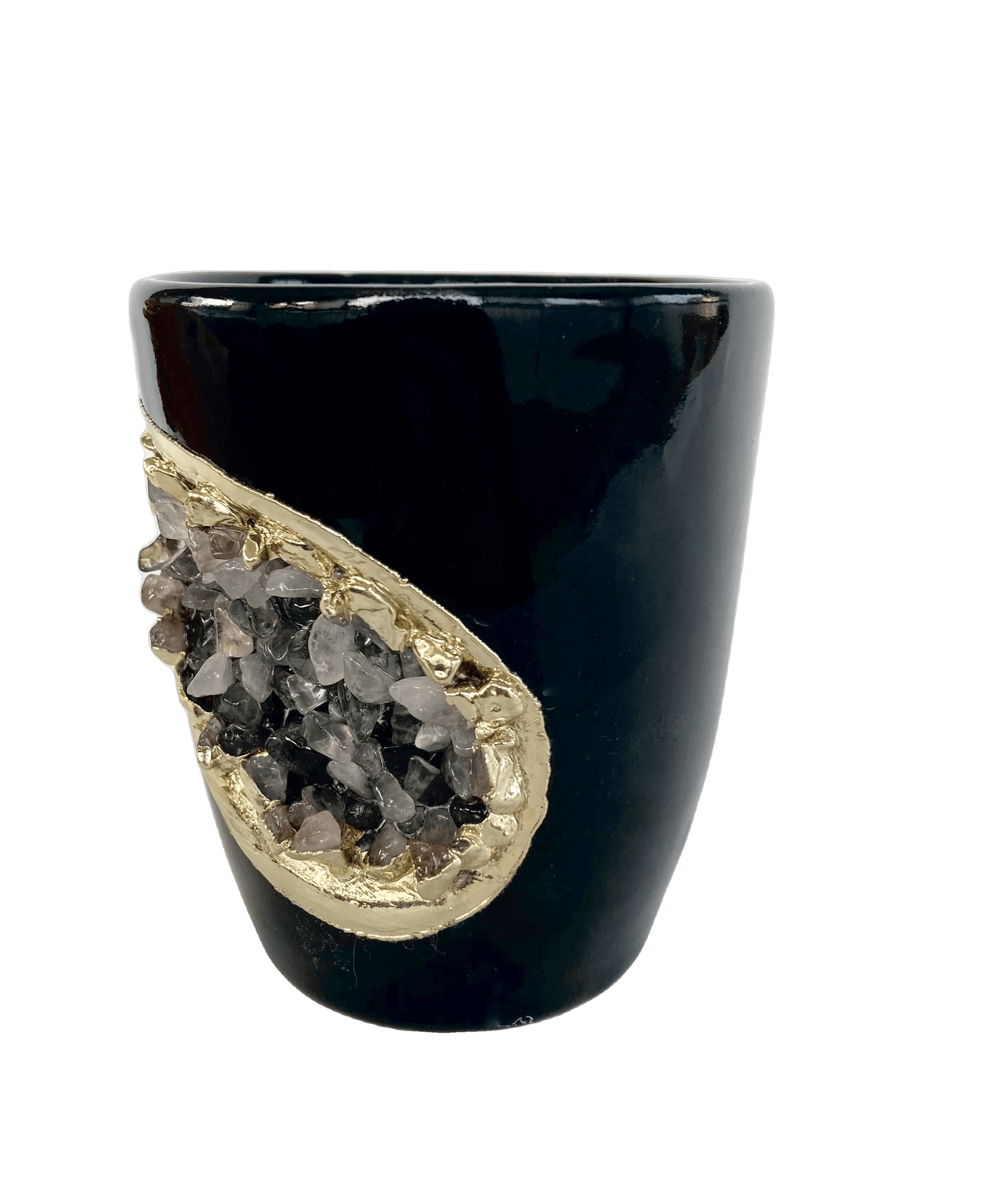 Black and Gold Amethyst Crystal Ceramic Mug with Gold Handle