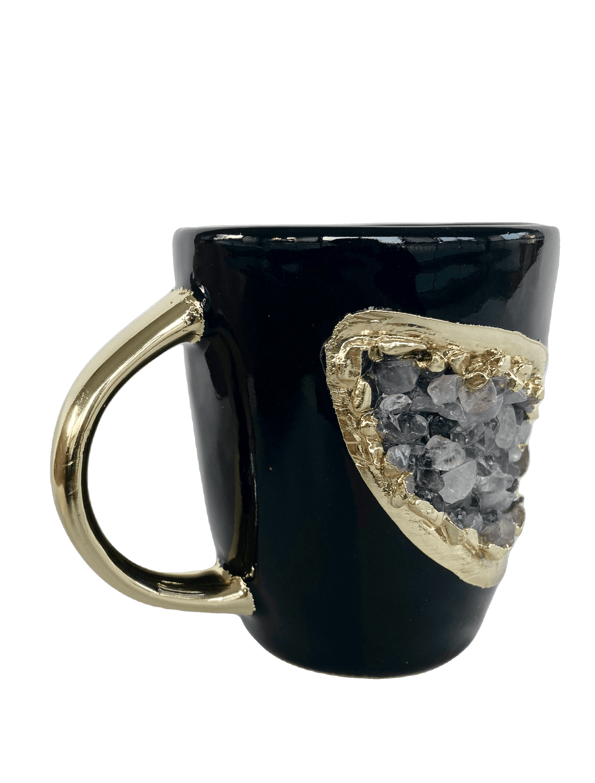 Black and Gold Amethyst Crystal Ceramic Mug with Gold Handle