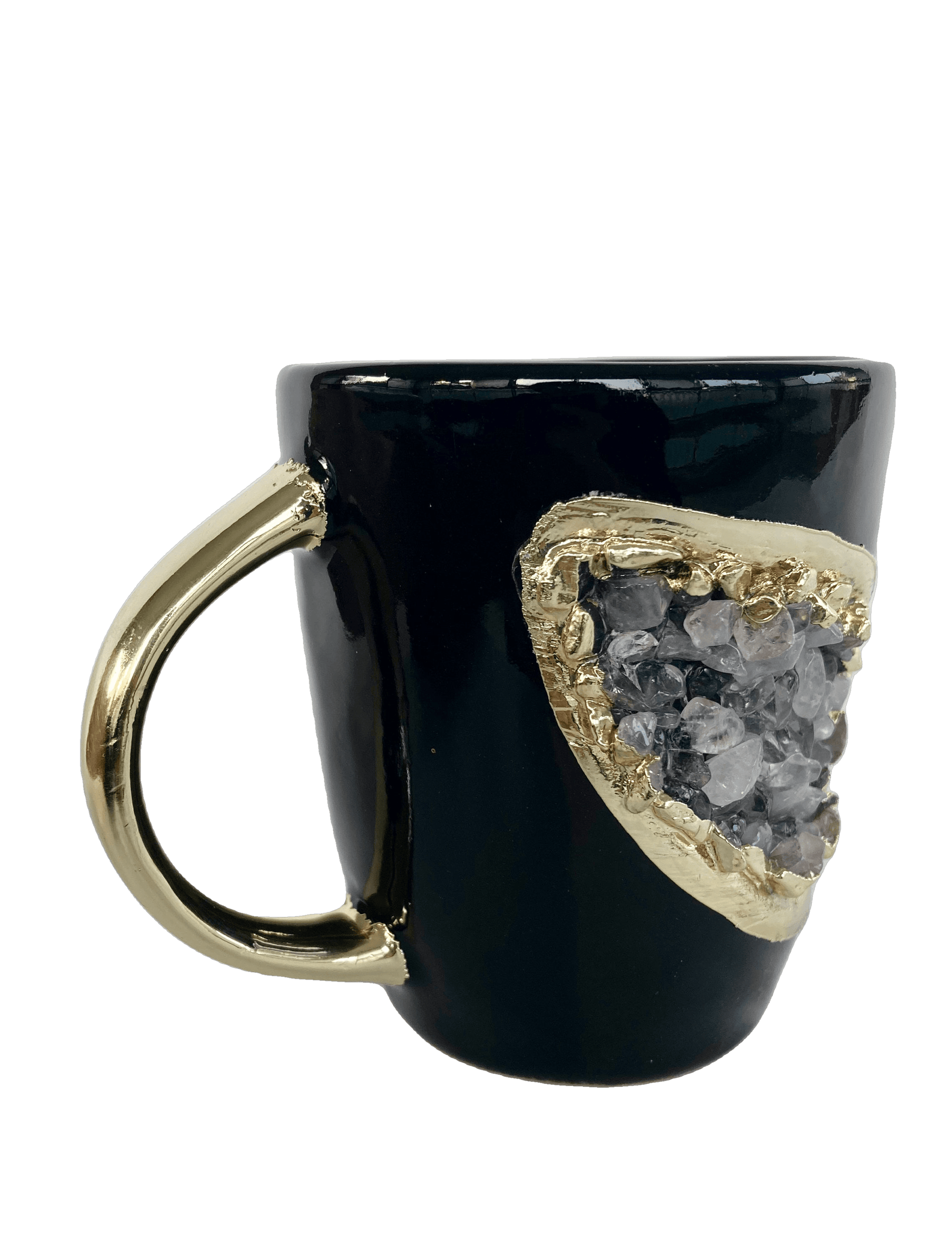 Black and Gold Amethyst Crystal Ceramic Mug with Gold Handle - MAIA HOMES