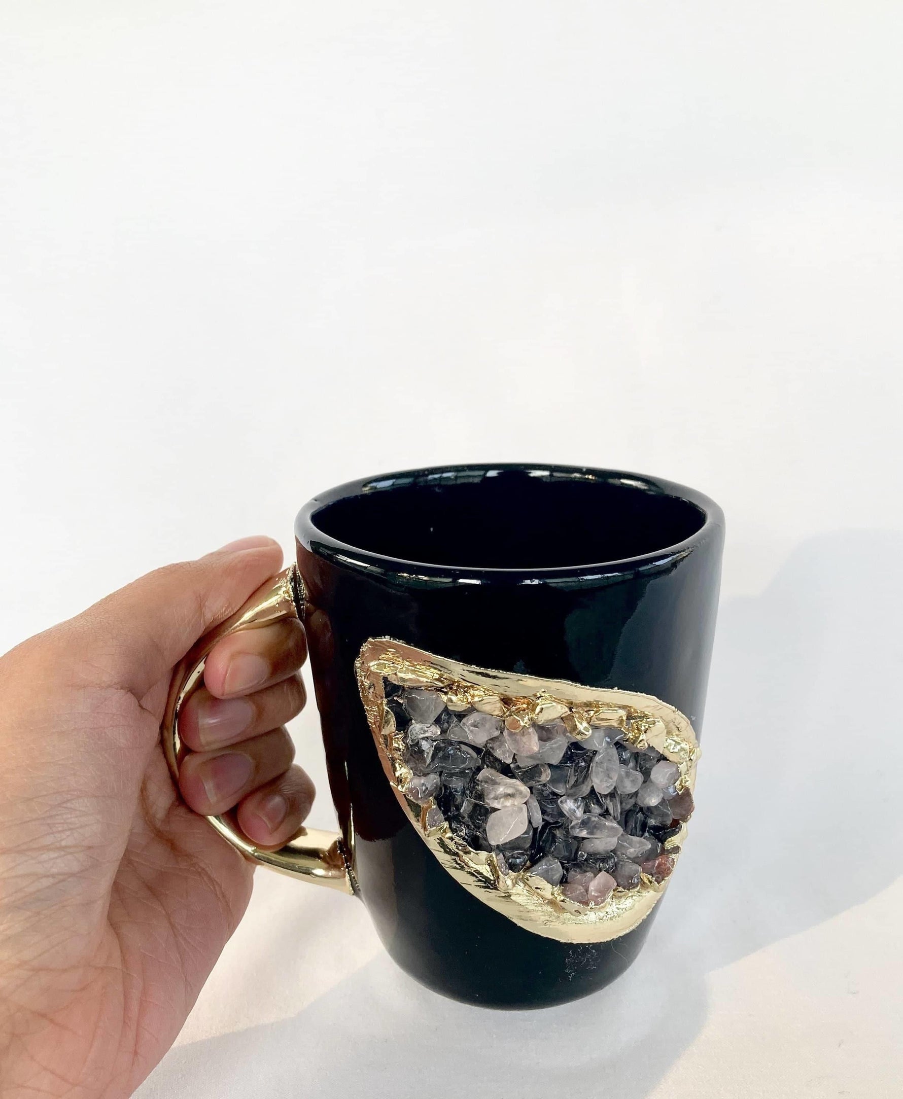 Black and Gold Amethyst Crystal Ceramic Mug with Gold Handle