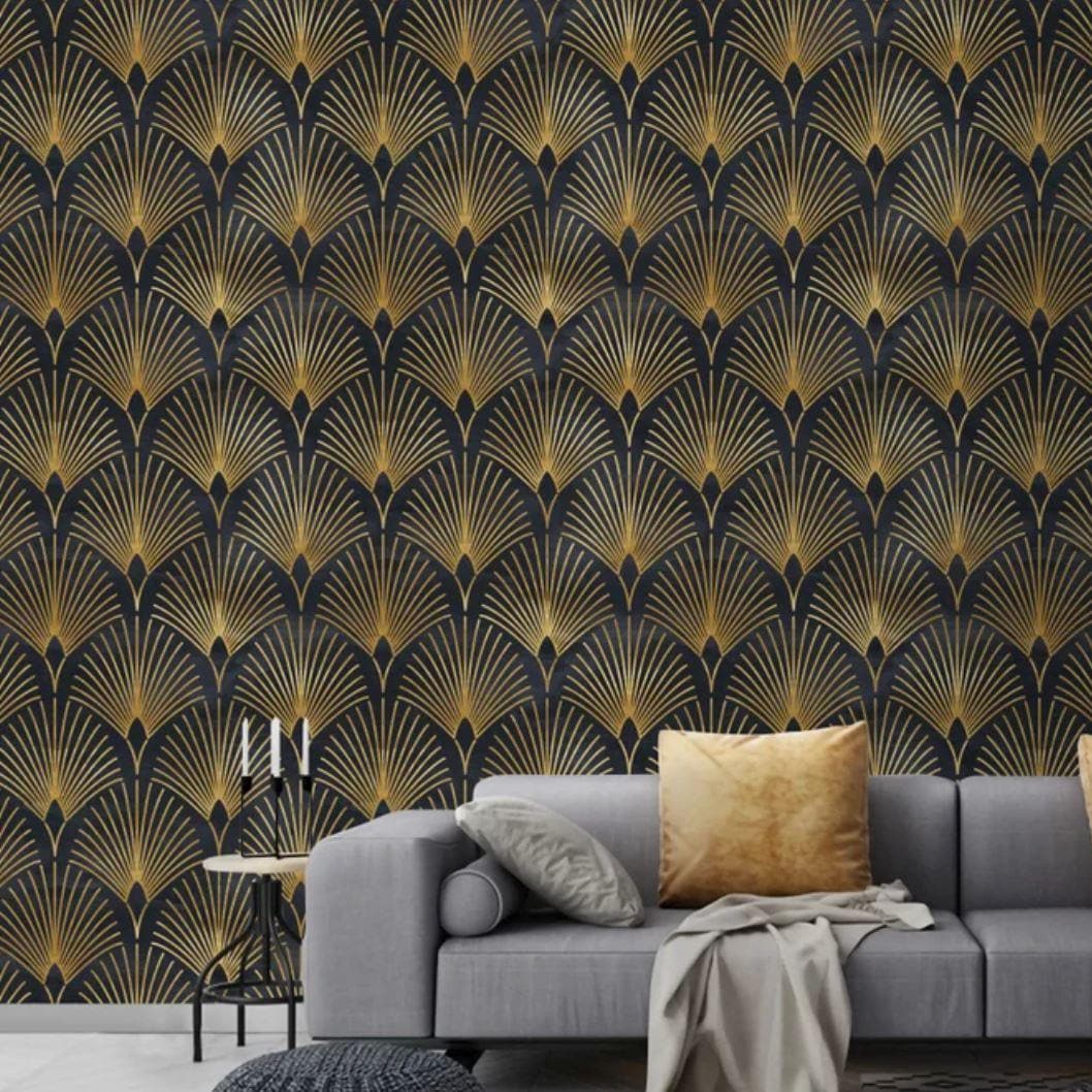 Black and Gold Art Deco Geo Wallpaper