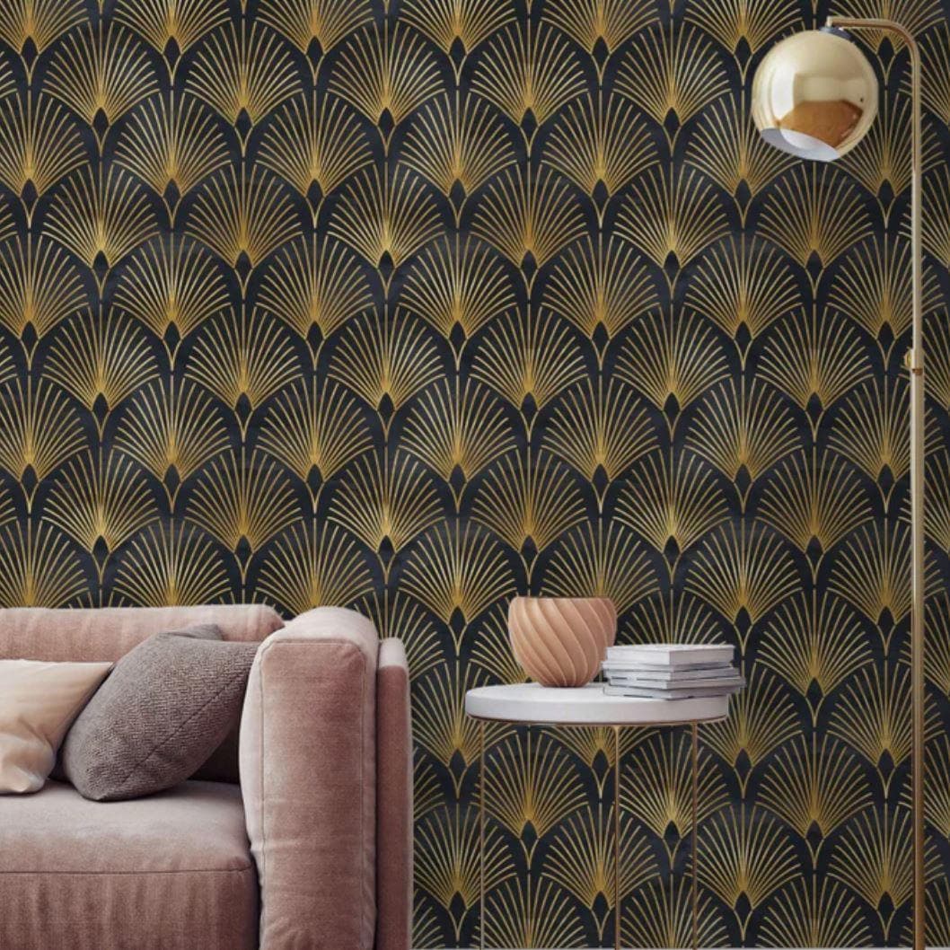 Black and Gold Art Deco Geo Wallpaper