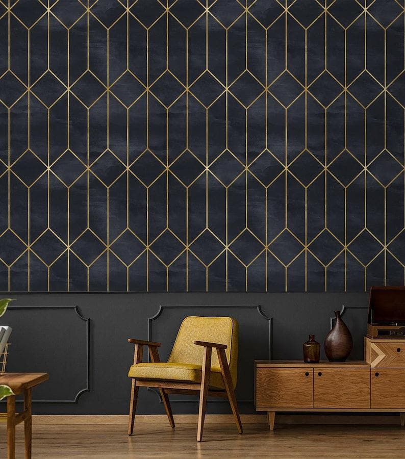 Black and Gold Art Deco Geometric Wallpaper