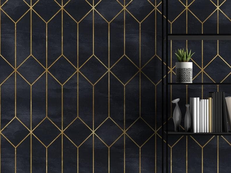 Black and Gold Art Deco Geometric Wallpaper