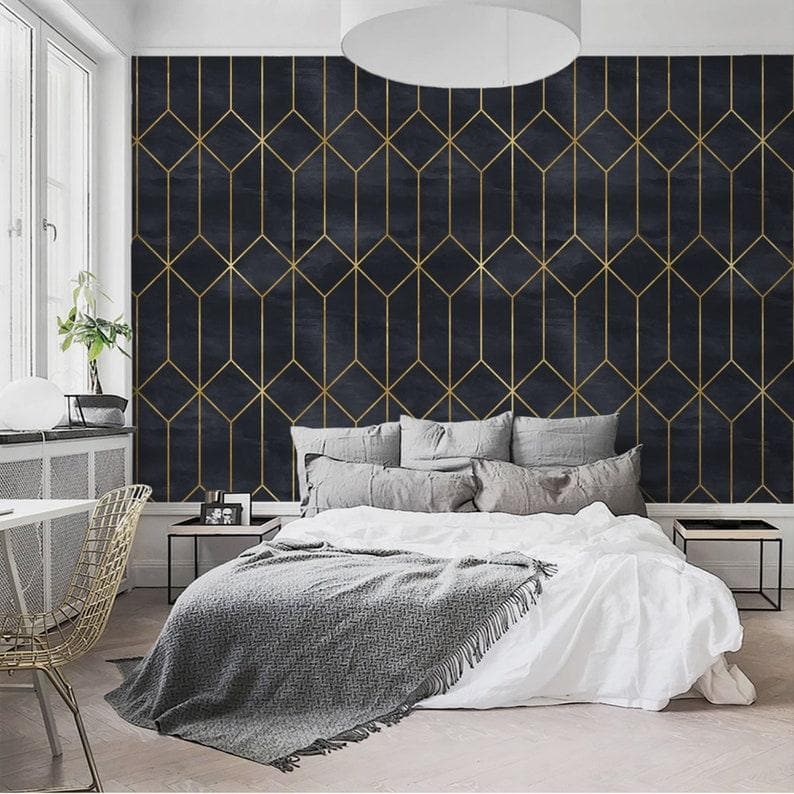 Black and Gold Art Deco Geometric Wallpaper