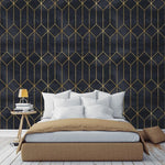 Black and Gold Art Deco Geometric Wallpaper