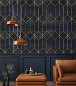 Black and Gold Art Deco Geometric Wallpaper