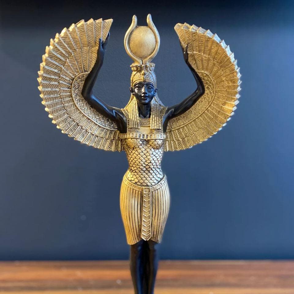 Black and Gold Egyptian Goddess Isis Standing Sculpture