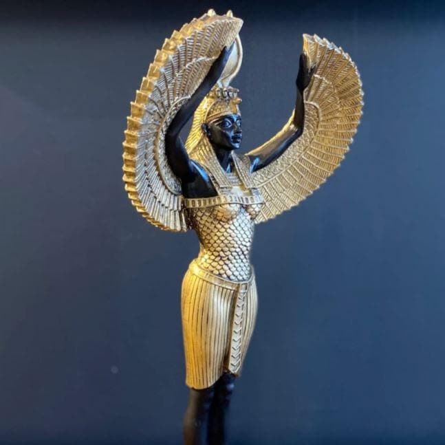 Black and Gold Egyptian Goddess Isis Standing Sculpture