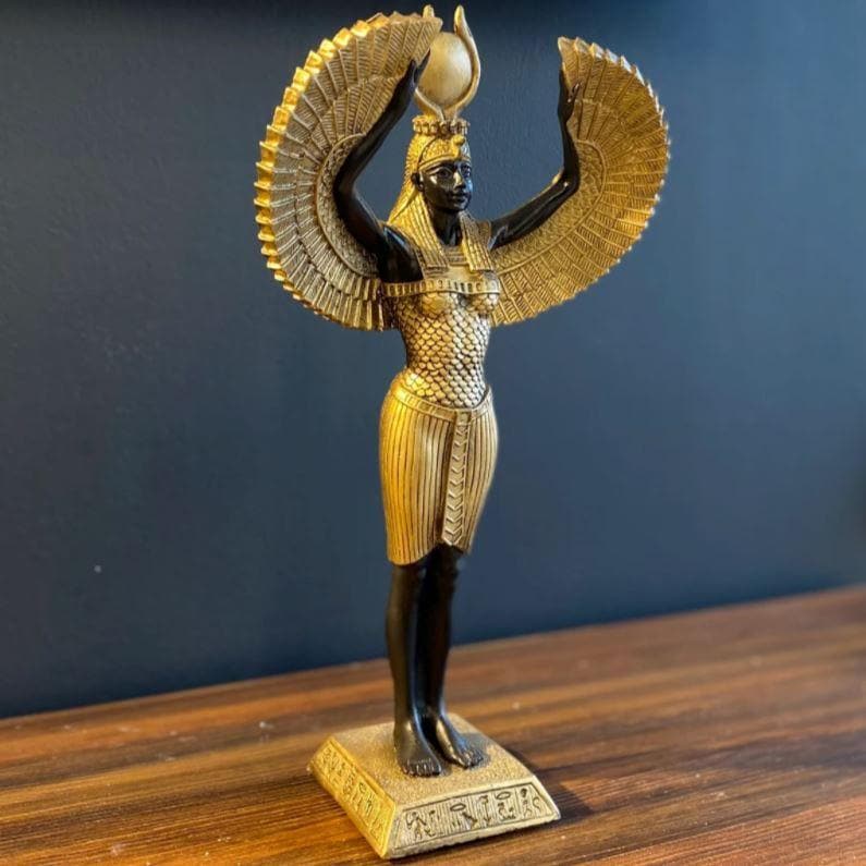 Black and Gold Egyptian Goddess Isis Standing Sculpture