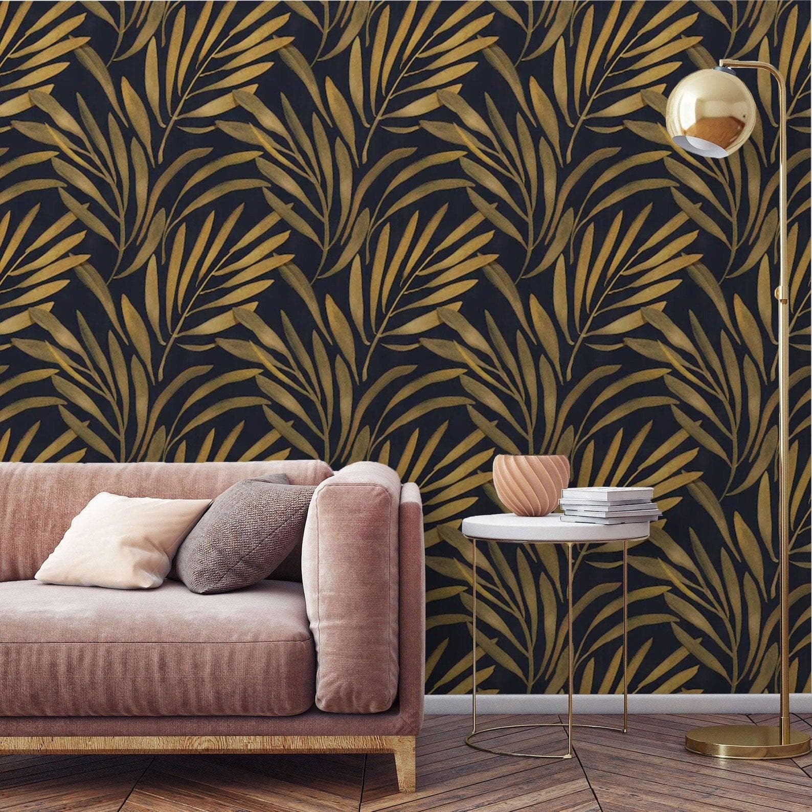 Black and Golden Tropical Leaves Wallpaper - MAIA HOMES