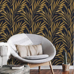 Black and Golden Tropical Leaves Wallpaper