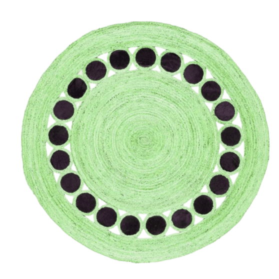 Black and Green Circle Round Jute Rug - MAIA HOMES