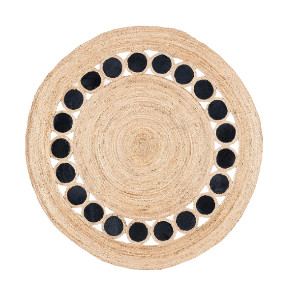 Black and Natural Circle Round Jute Rug