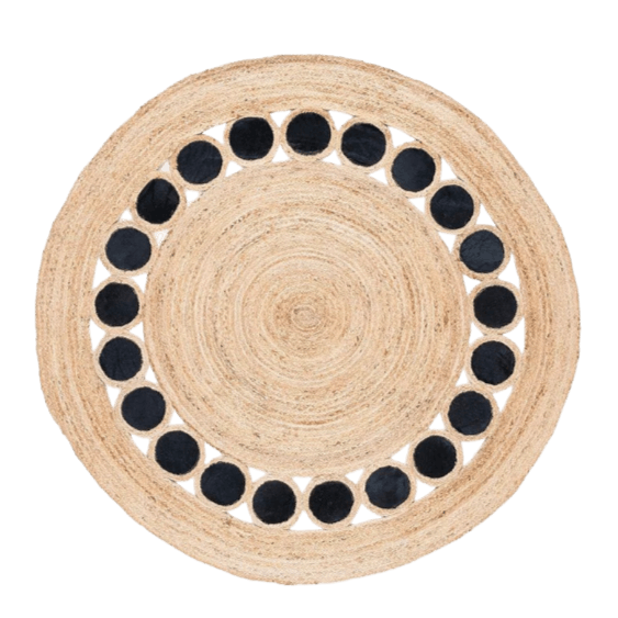 Black and Natural Circle Round Jute Rug