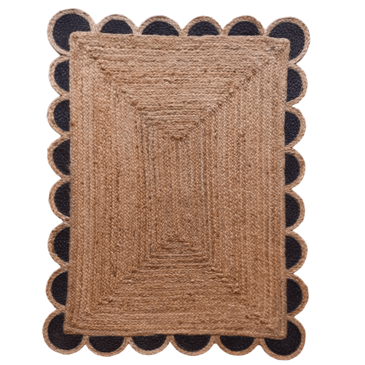 Black and Natural Scallop Jute Rug