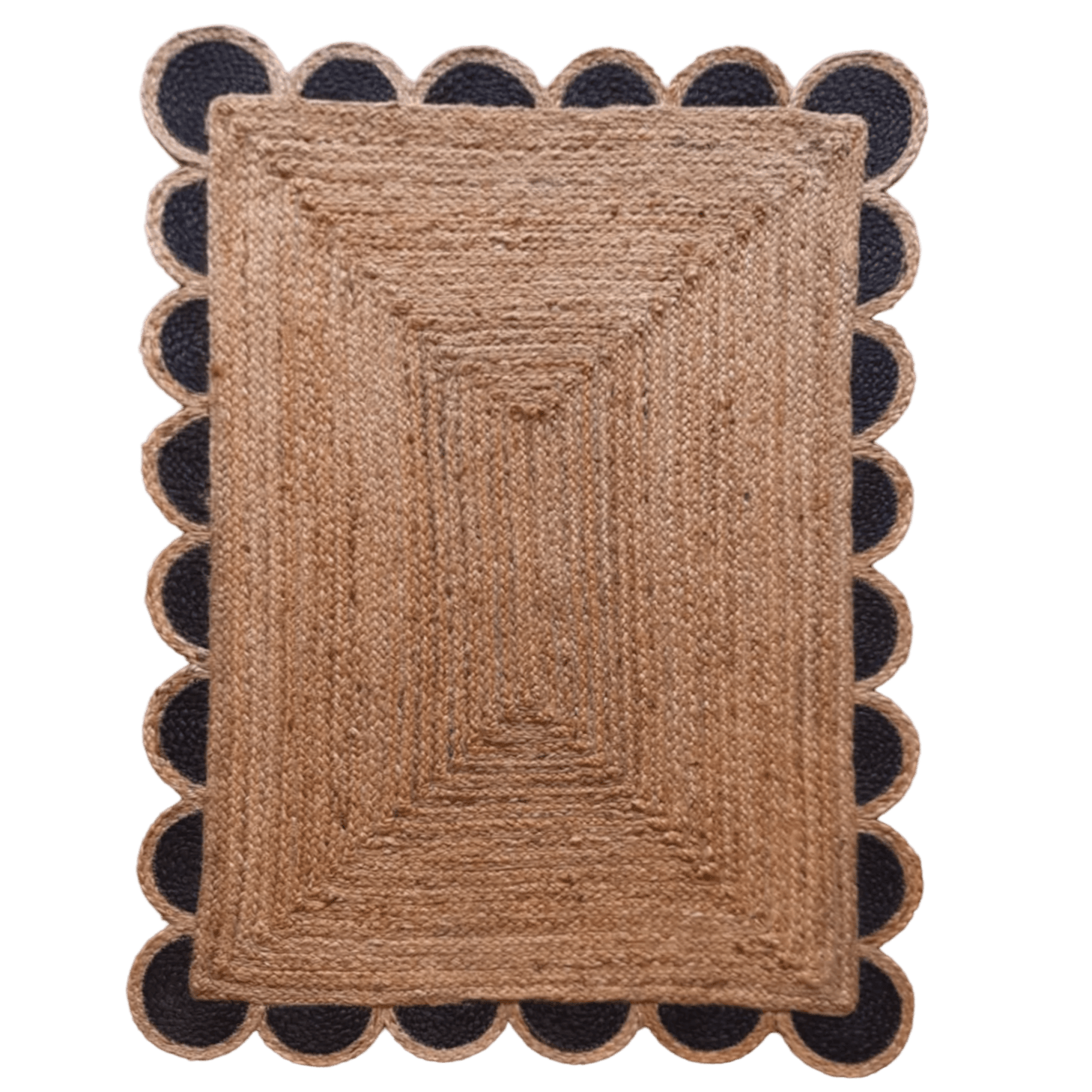 Black and Natural Scallop Jute Rug