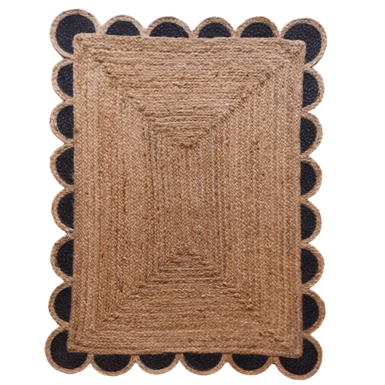 Black and Natural Scallop Jute Rug MAIA HOMES