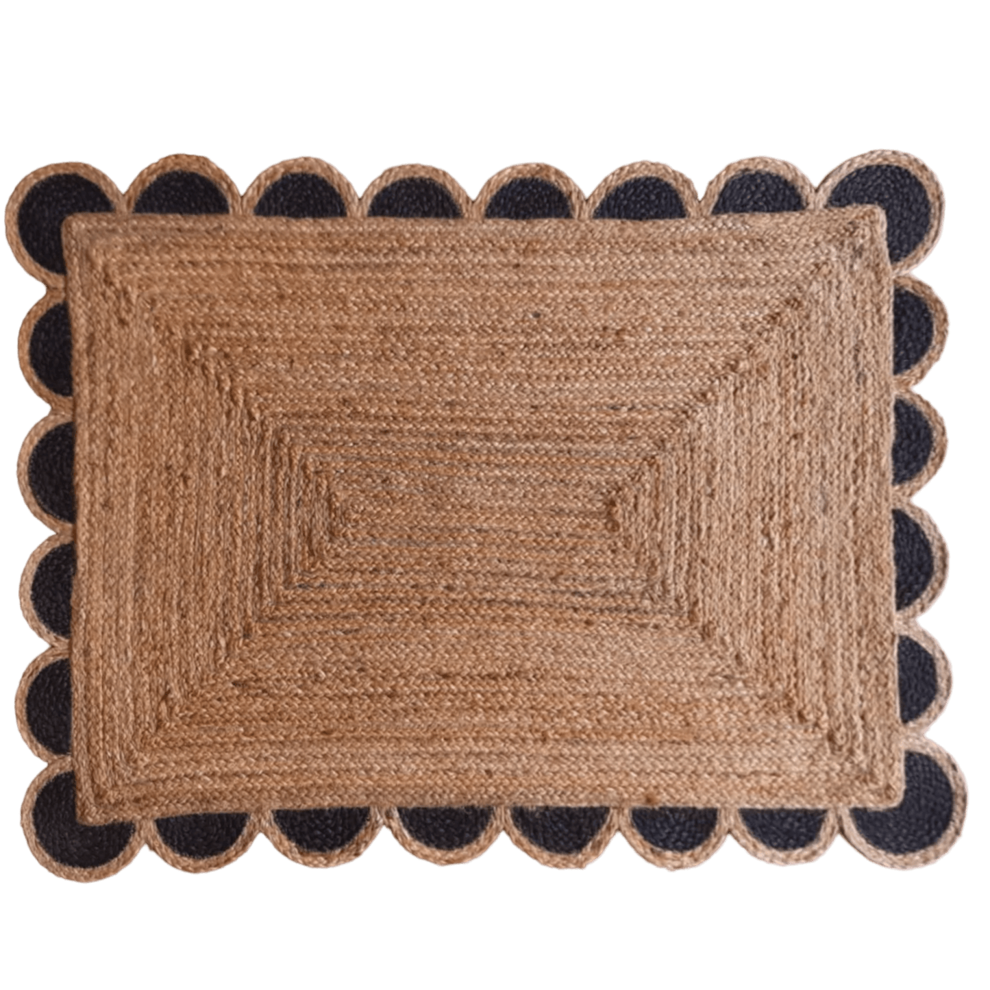 Black and Natural Scallop Jute Rug