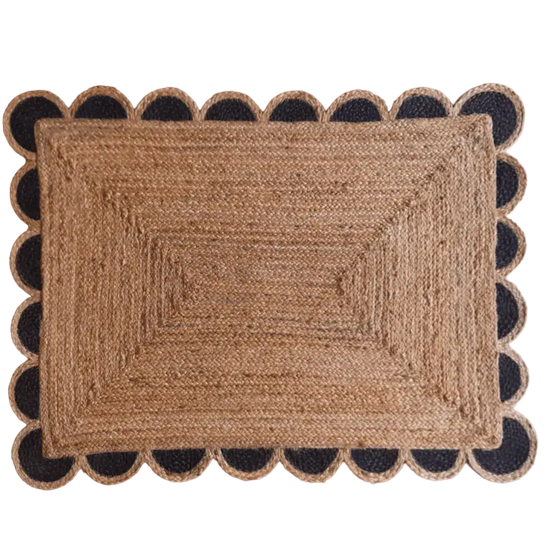 Black and Natural Scallop Jute Rug MAIA HOMES