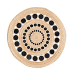 Black and Natural Triple Circle Round Jute Rug