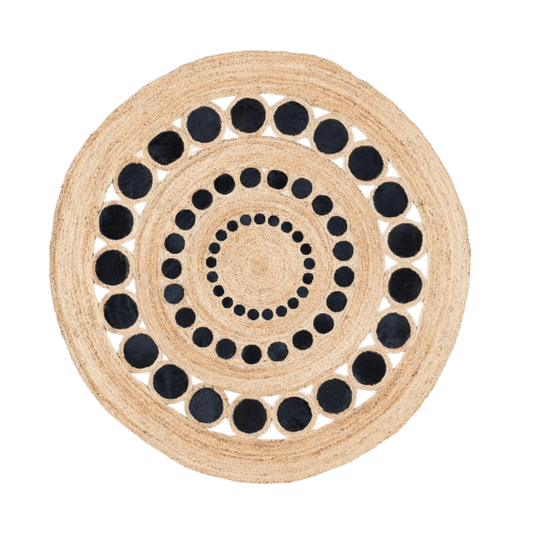 Black and Natural Triple Circle Round Jute Rug - MAIA HOMES