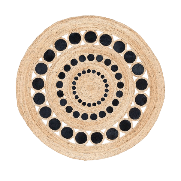 Black and Natural Triple Circle Round Jute Rug - MAIA HOMES