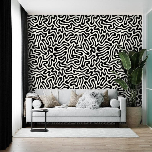Black and White Abstract Flows Wallpaper - MAIA HOMES