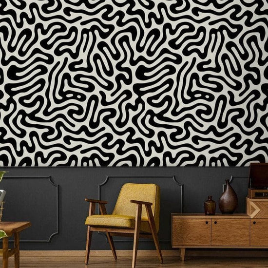 Black and White Abstract Flows Wallpaper | MAIA HOMES