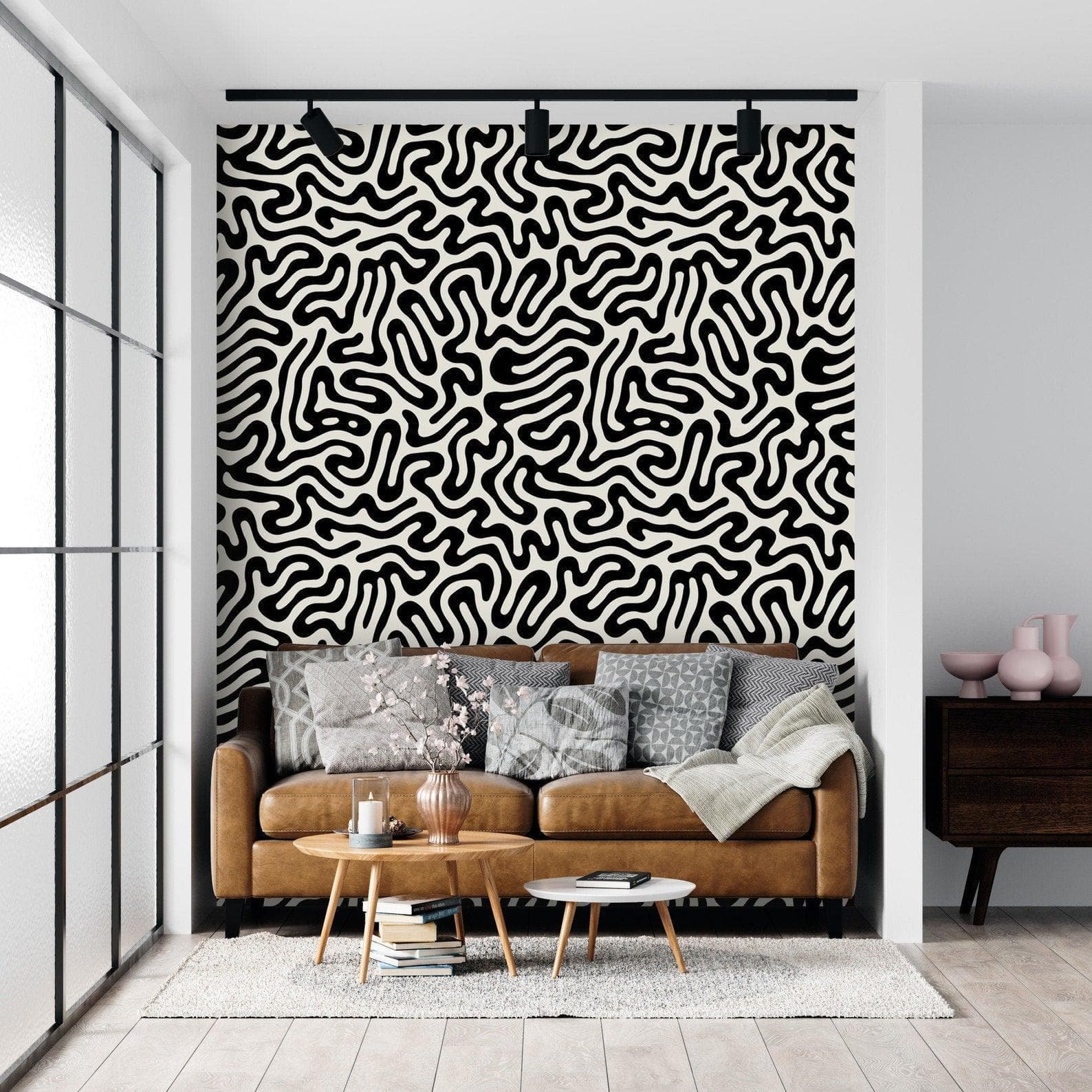 Black and White Abstract Flows Wallpaper - MAIA HOMES