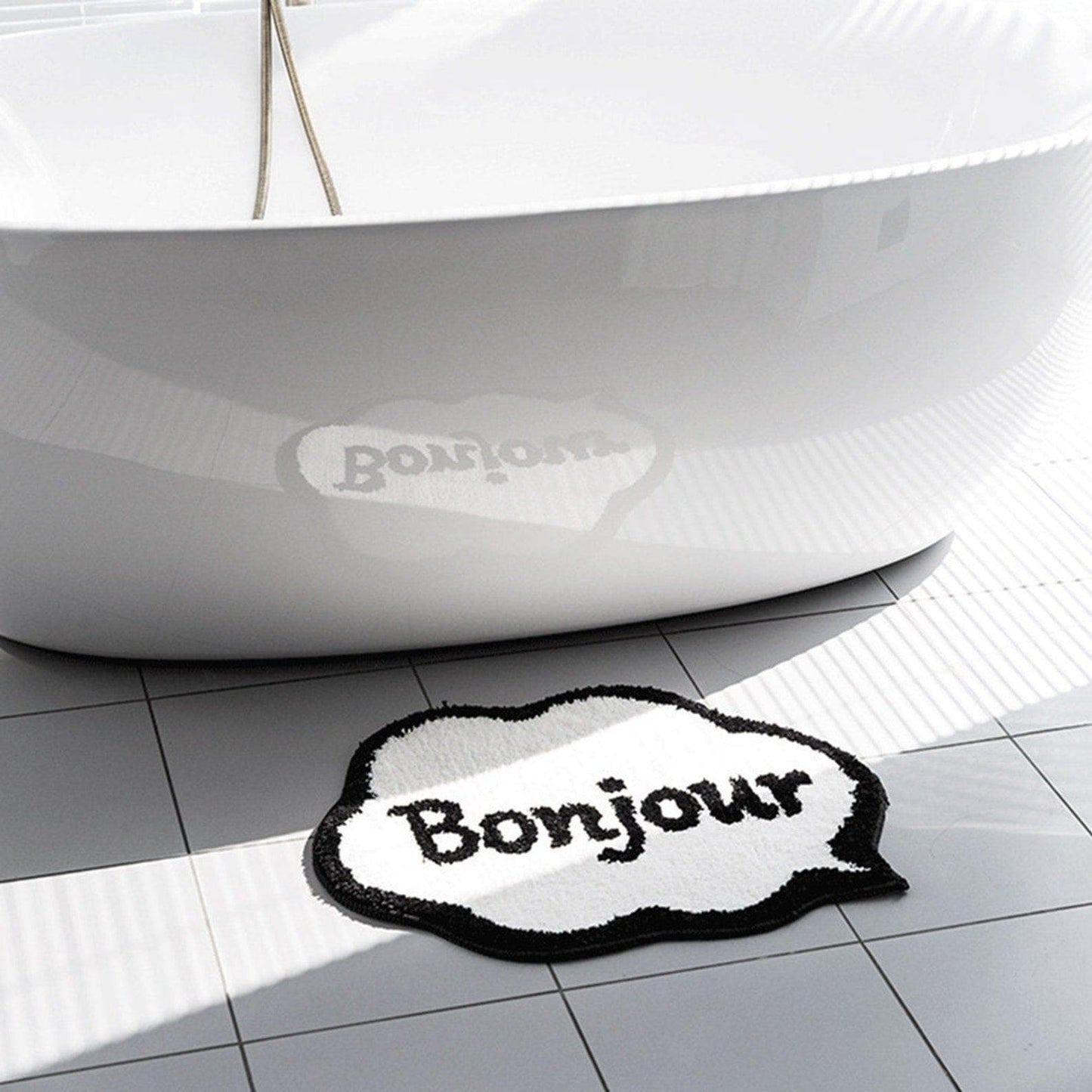 Black and White Bonjour Bathroom Rug - MAIA HOMES