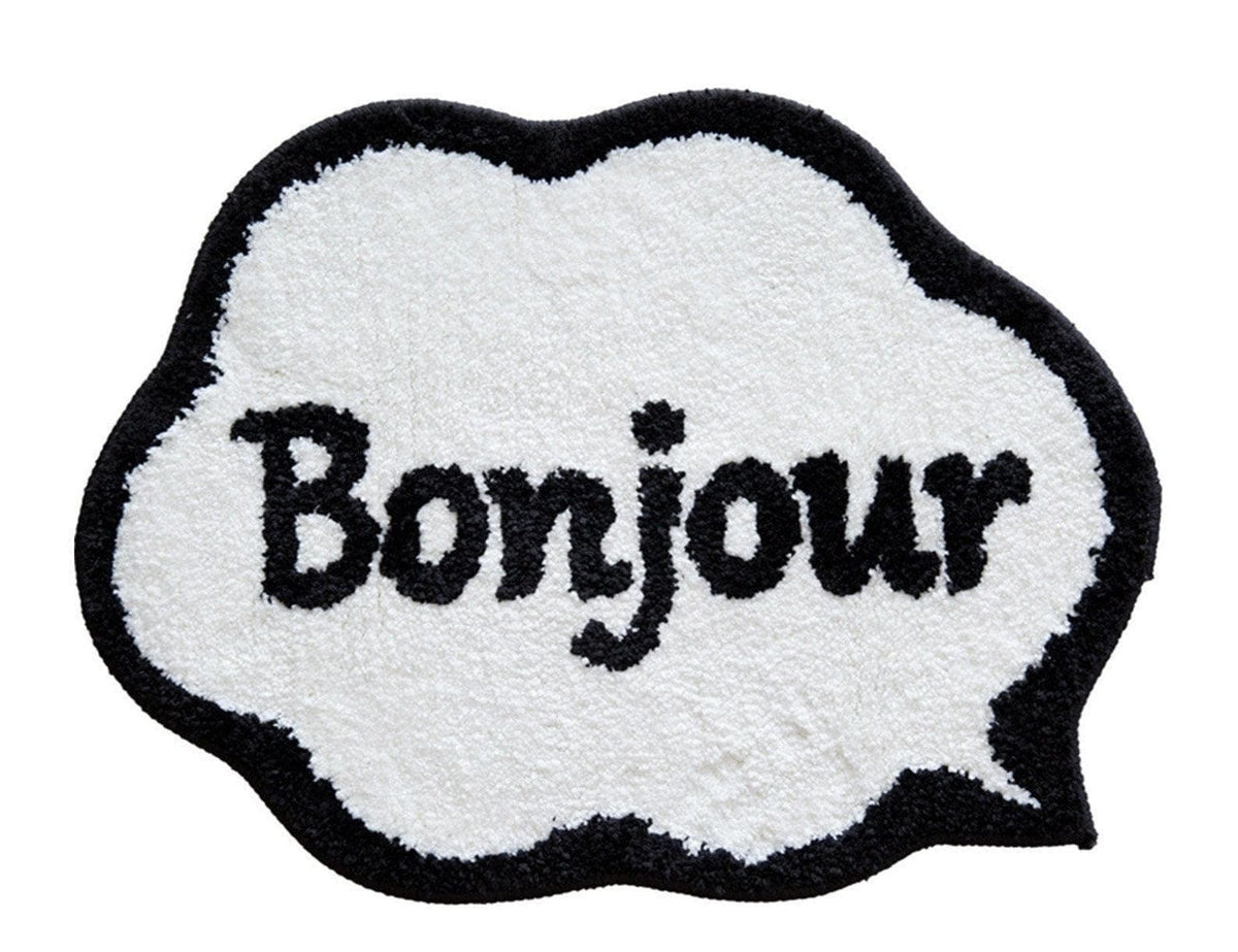 Black and White Bonjour Bathroom Rug