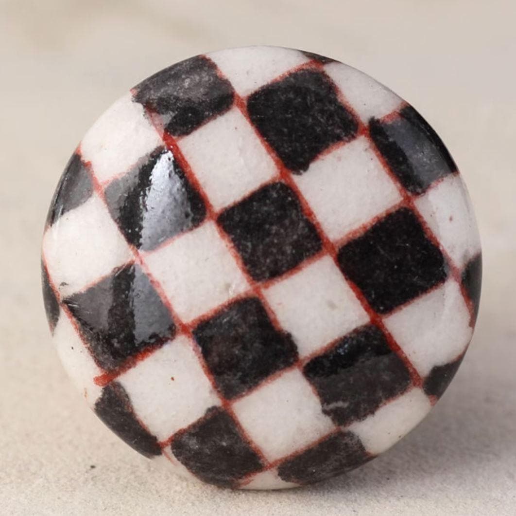 Black and White Checkerboards Ceramic Cabinet Knobs - Set of 6 - MAIA HOMES
