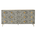 Black and White Chevron Bone Inlay 9 Drawer Sideboard