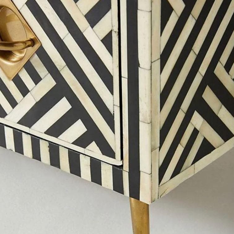 Black and White Chevron Bone Inlay 9 Drawer Sideboard