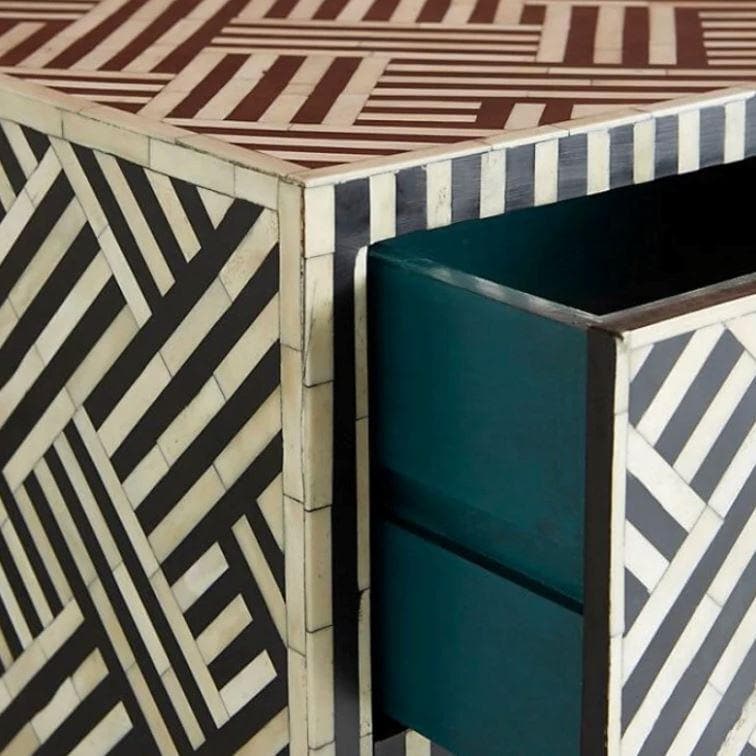 Black and White Chevron Bone Inlay 9 Drawer Sideboard