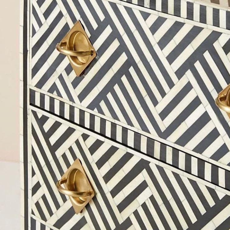 Black and White Chevron Bone Inlay 9 Drawer Sideboard