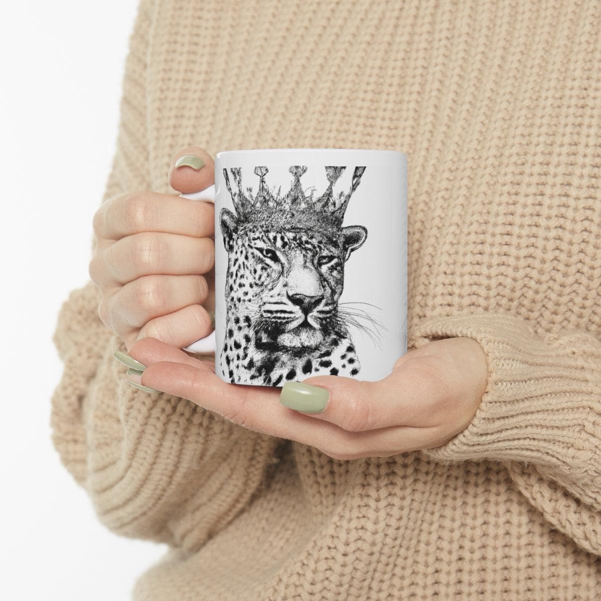 Black and White Crown Leopard Ceramic Mug