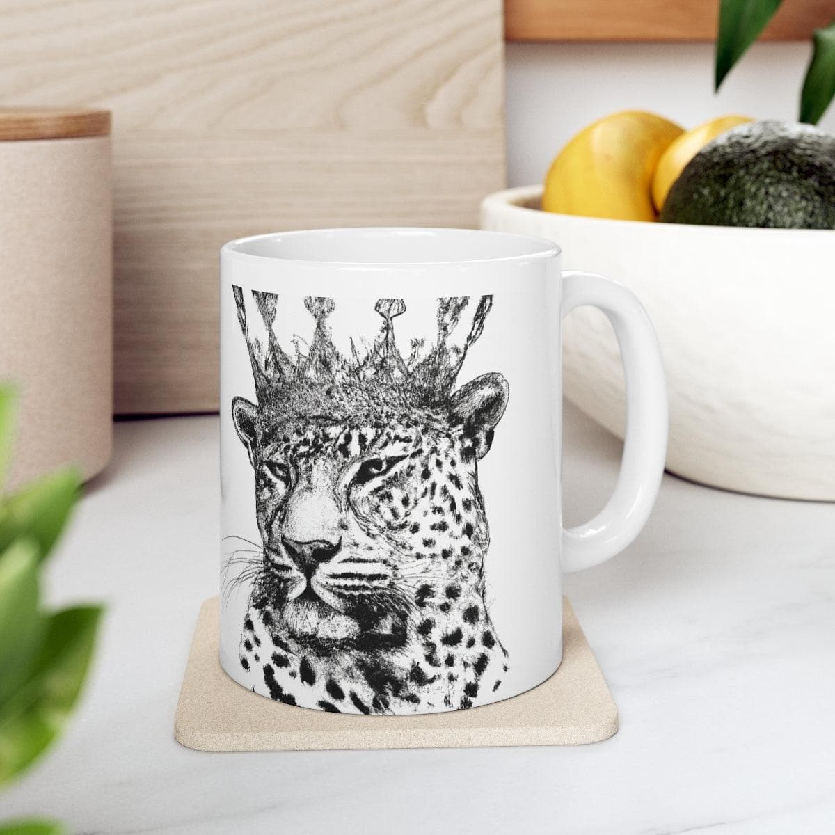 Black and White Crown Leopard Ceramic Mug