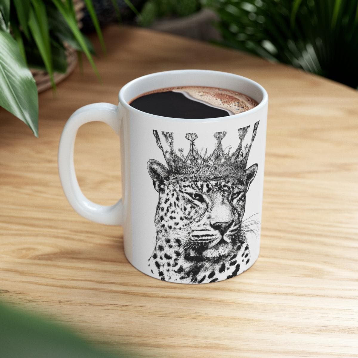 Black and White Crown Leopard Ceramic Mug