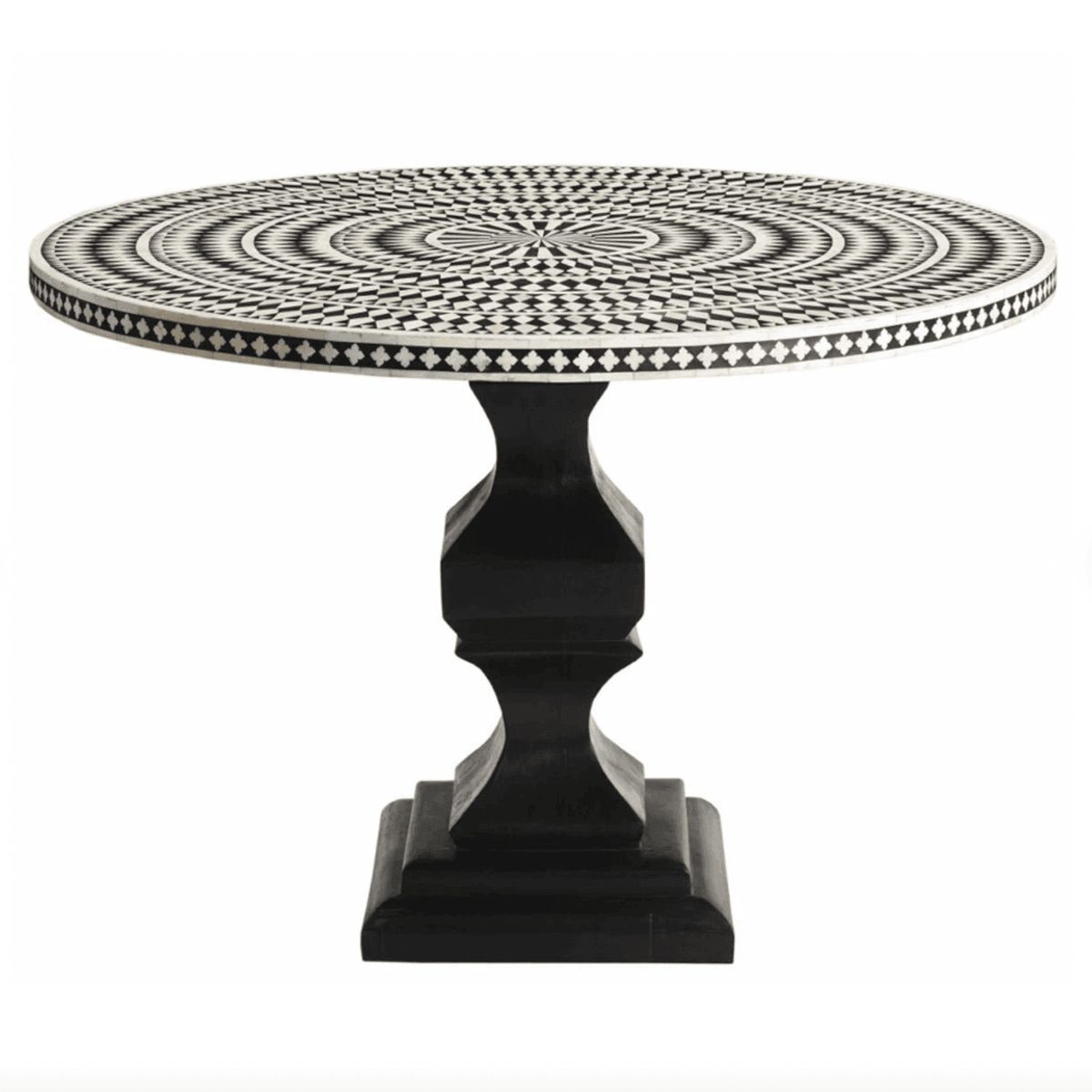 Black and White Diamonds Hand Crafted Bone Inlay Round Dining Table