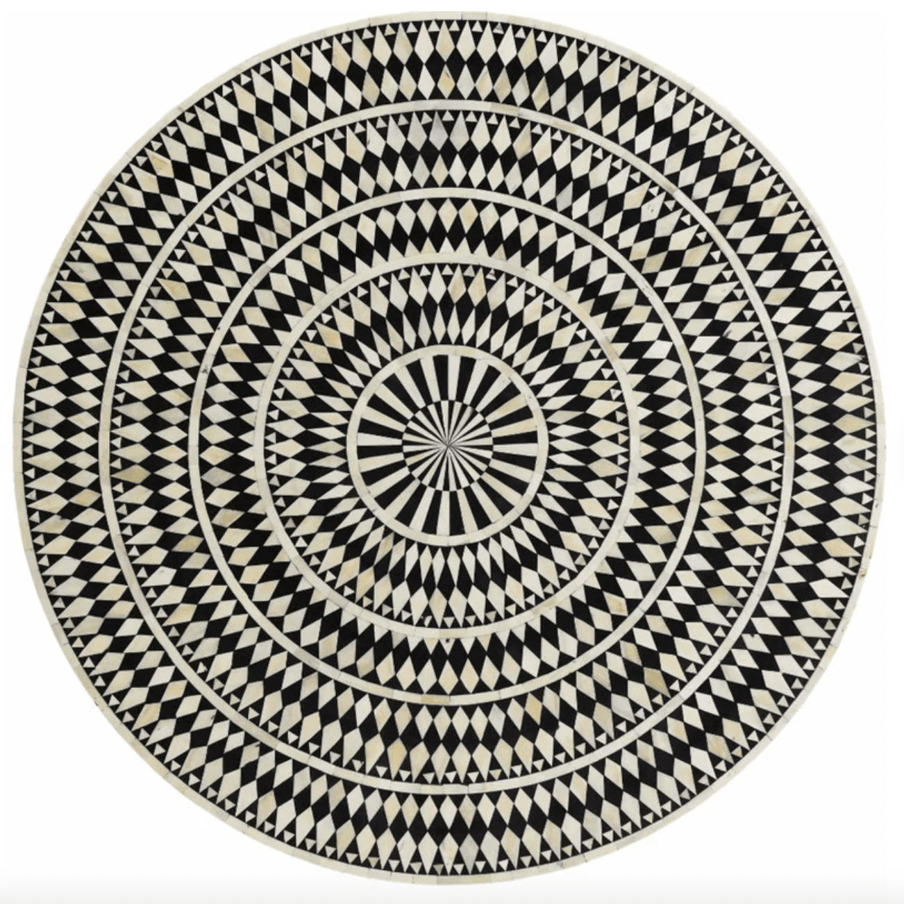 Black and White Diamonds Hand Crafted Bone Inlay Round Dining Table