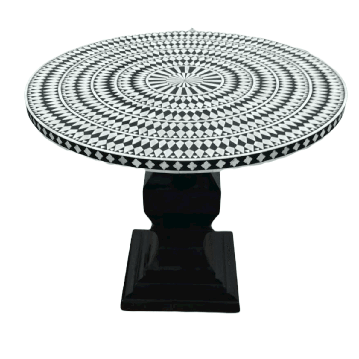 Black and White Diamonds Hand Crafted Bone Inlay Round Dining Table