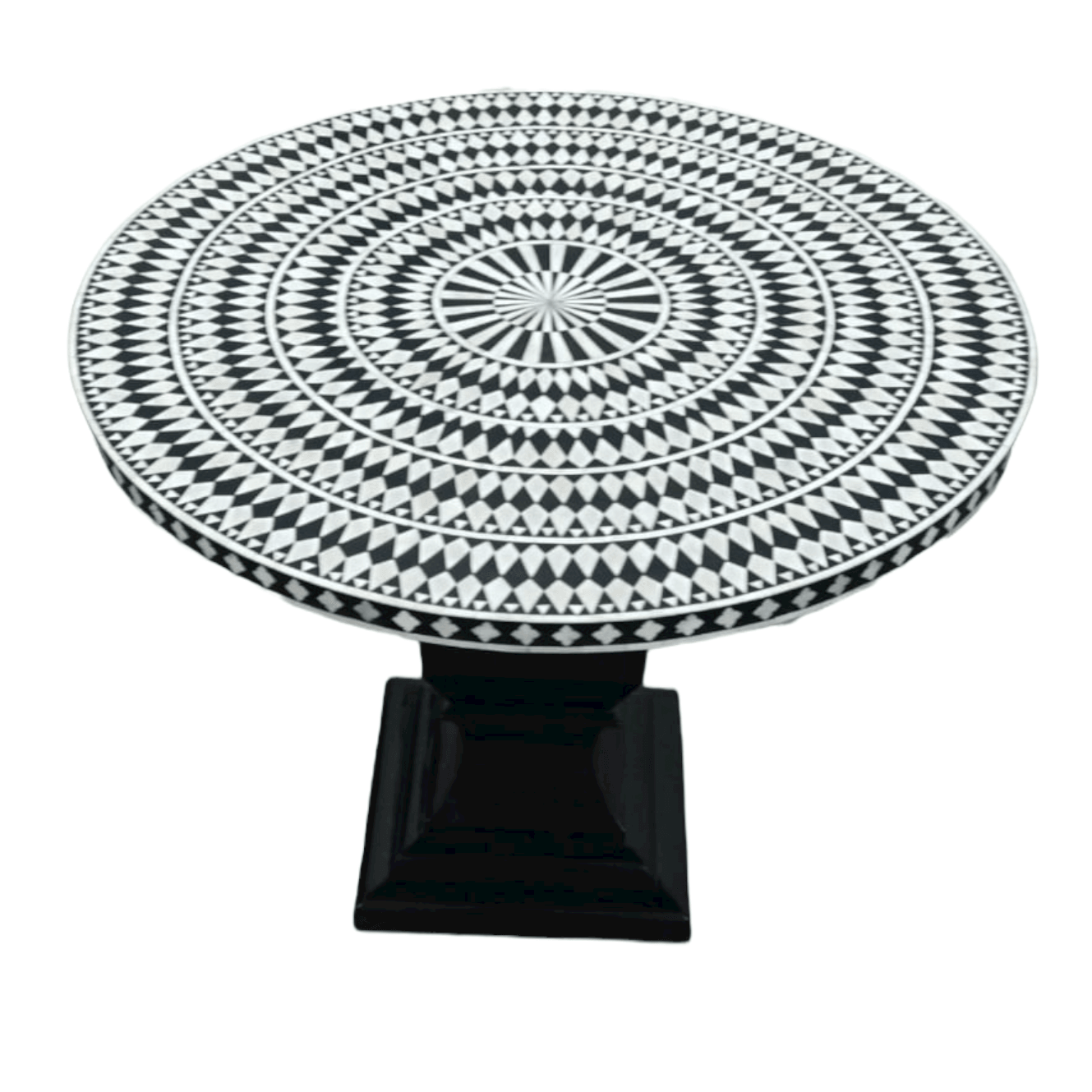 Black and White Diamonds Hand Crafted Bone Inlay Round Dining Table