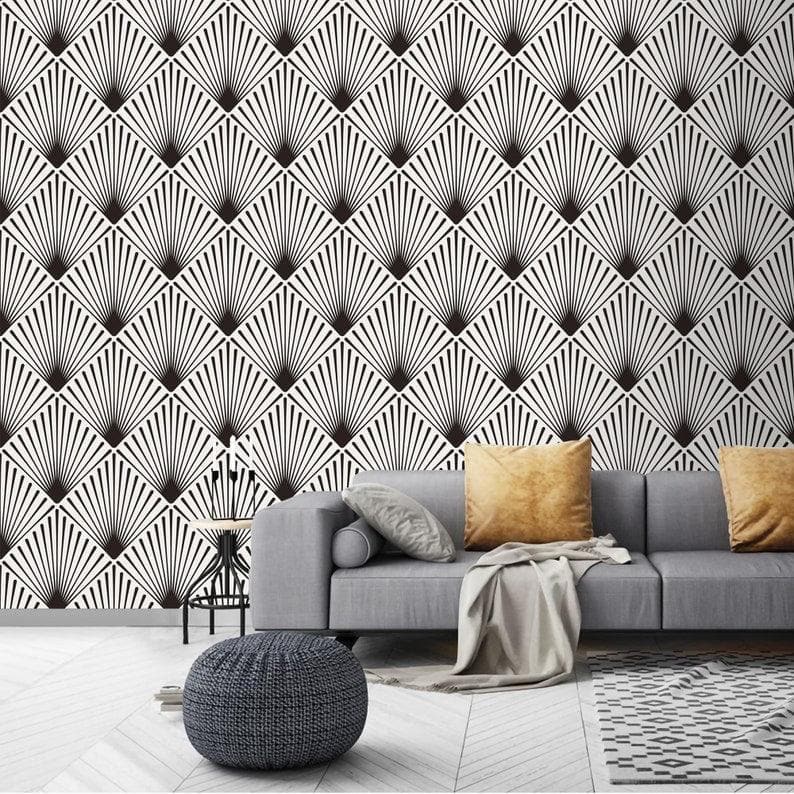 Black and White Edgy Art Deco Wallpaper