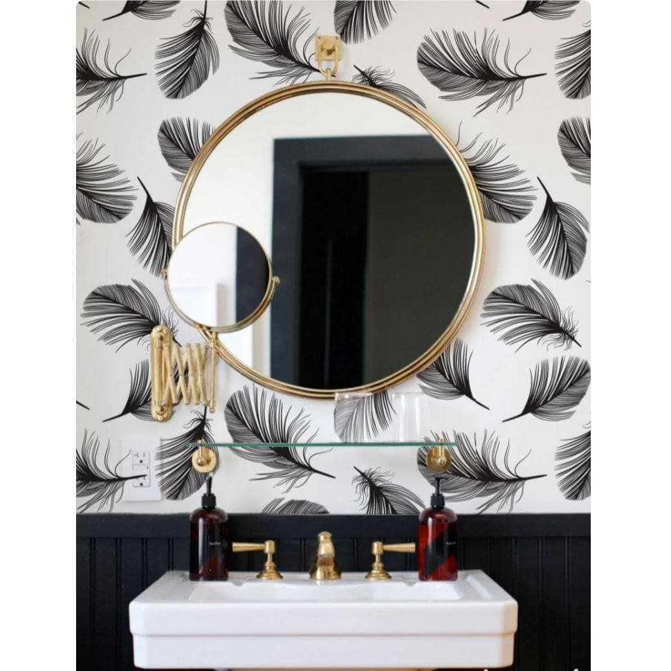 Black and White Feather Peel and Stick Wallpaper