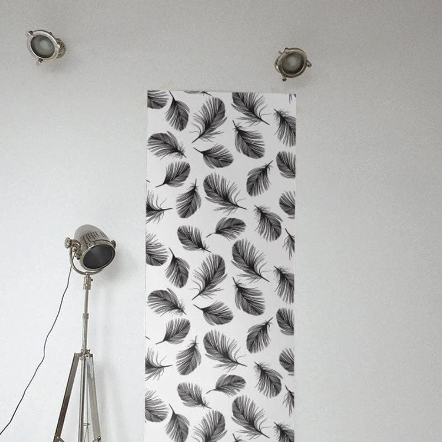 Black and White Feather Peel and Stick Wallpaper