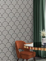 Black and White Geometric Fish Scale Art Deco Wallpaper